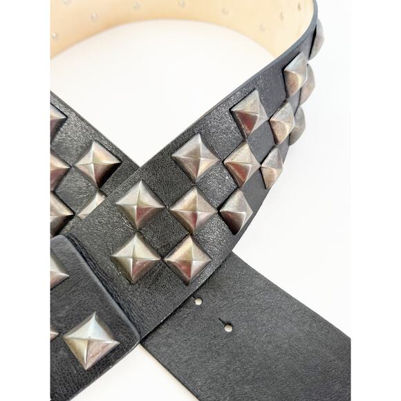 Streets Ahead Studded Pyramid Leather Roger Belt Black Gray Medium main image 8